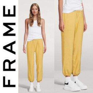 Frame Denim Rolled Up Sweatpant in Cornsilk S Yellow Reverse Terry Jogger Pants
